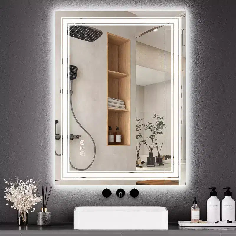 Specchio da Bagno Grande con Luci a LED, Specchio da Trucco a LED per Bagno, 3 Colori di Luce Regolabili, Anti-Appannamento, Retroilluminato + Frontalmente Illuminato, Dimmerazione Continua