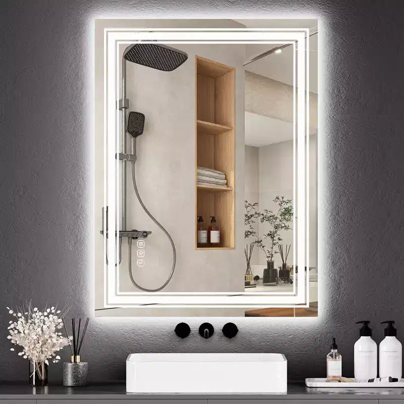 Specchio da Bagno Grande con Luci a LED, Specchio da Trucco a LED per Bagno, 3 Colori di Luce Regolabili, Anti-Appannamento, Retroilluminato + Frontalmente Illuminato, Dimmerazione Continua