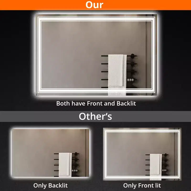 Specchio da Bagno Grande con Luci a LED, Specchio da Trucco a LED per Bagno, 3 Colori di Luce Regolabili, Anti-Appannamento, Retroilluminato + Frontalmente Illuminato, Dimmerazione Continua