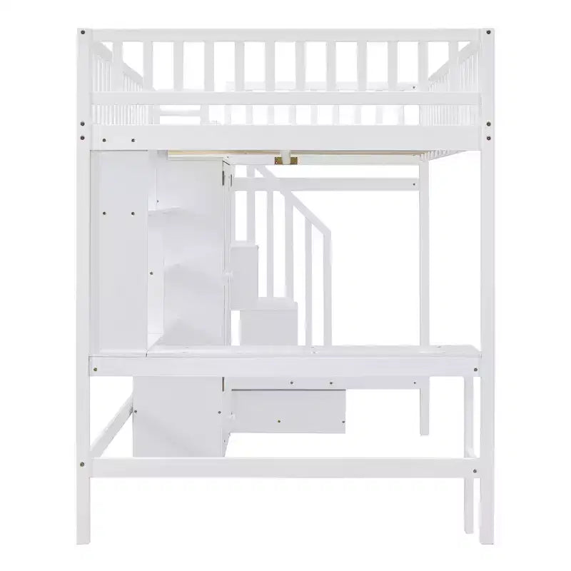 Letto a soppalco in legno con libreria, cassetti, scrivania e armadio, 94.4''L 57''W, costruzione robusta e design unico