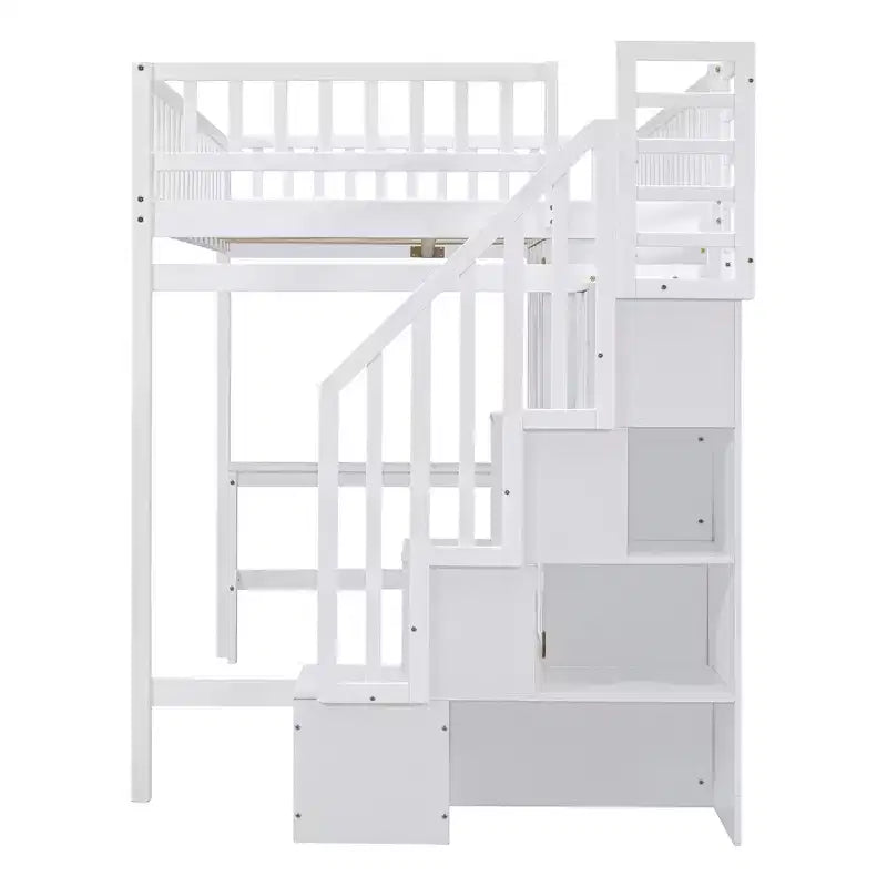 Letto a soppalco in legno con libreria, cassetti, scrivania e armadio, 94.4''L 57''W, costruzione robusta e design unico