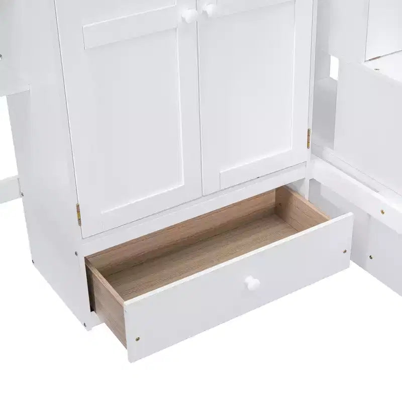 Letto a soppalco in legno con libreria, cassetti, scrivania e armadio, 94.4''L 57''W, costruzione robusta e design unico