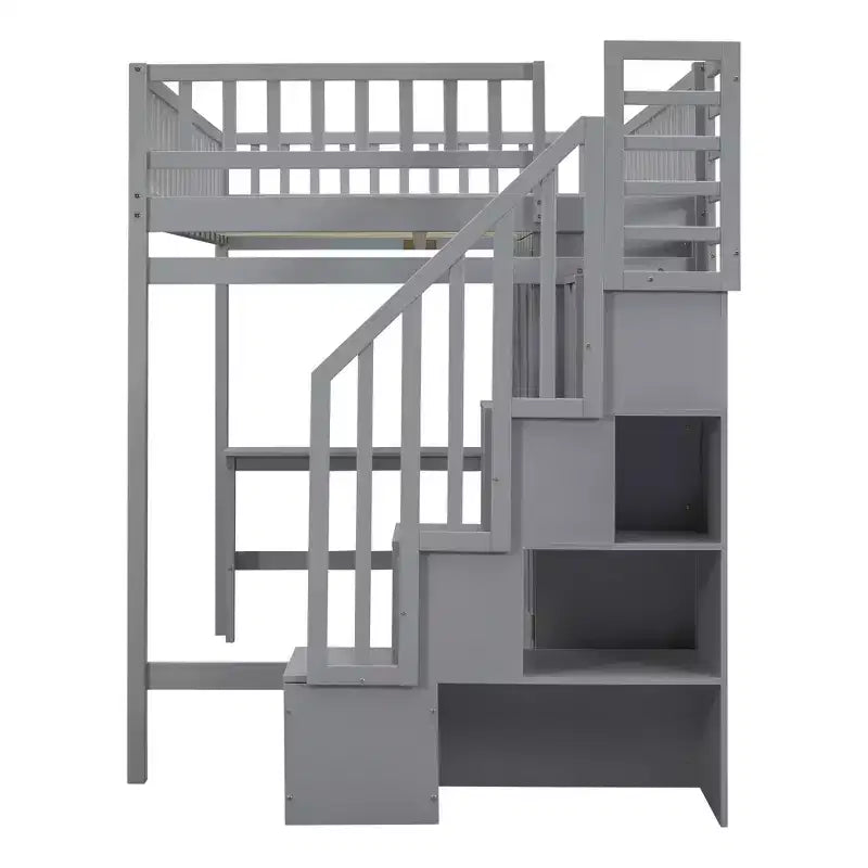 Letto a soppalco in legno con libreria, cassetti, scrivania e armadio, 94.4''L 57''W, costruzione robusta e design unico