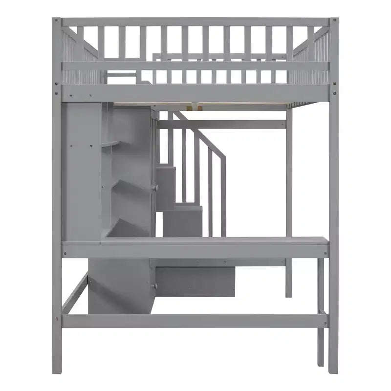 Letto a soppalco in legno con libreria, cassetti, scrivania e armadio, 94.4''L 57''W, costruzione robusta e design unico