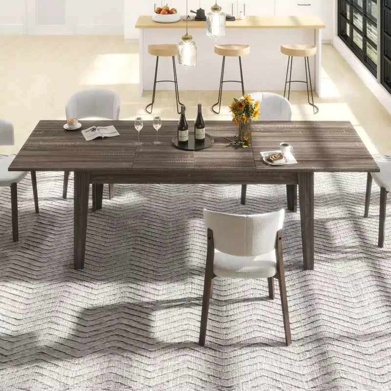 Large Extendable Dining Table, Modern Rectangular Expandable Dining Room Table with Wooden Legs for Living Room, Kitchen, Dining Room