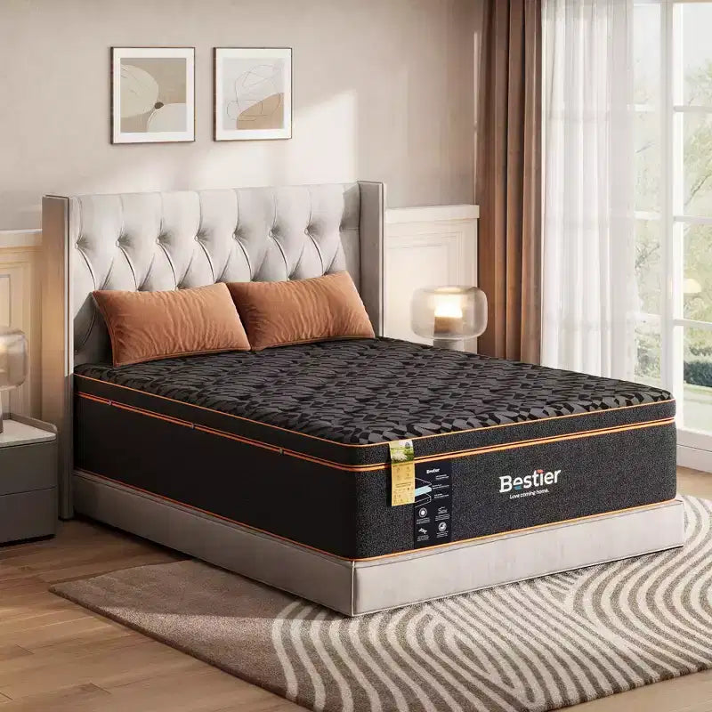 Bestier 14 Queen Size Mattress, Cooling Gel Memory Foam Black Mattress, Organic Wool Mattress, Lumbar Support Spring for Superior Comfort