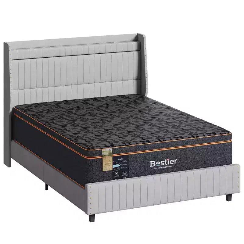 Bestier 14 Queen Size Mattress, Cooling Gel Memory Foam Black Mattress, Organic Wool Mattress, Lumbar Support Spring for Superior Comfort