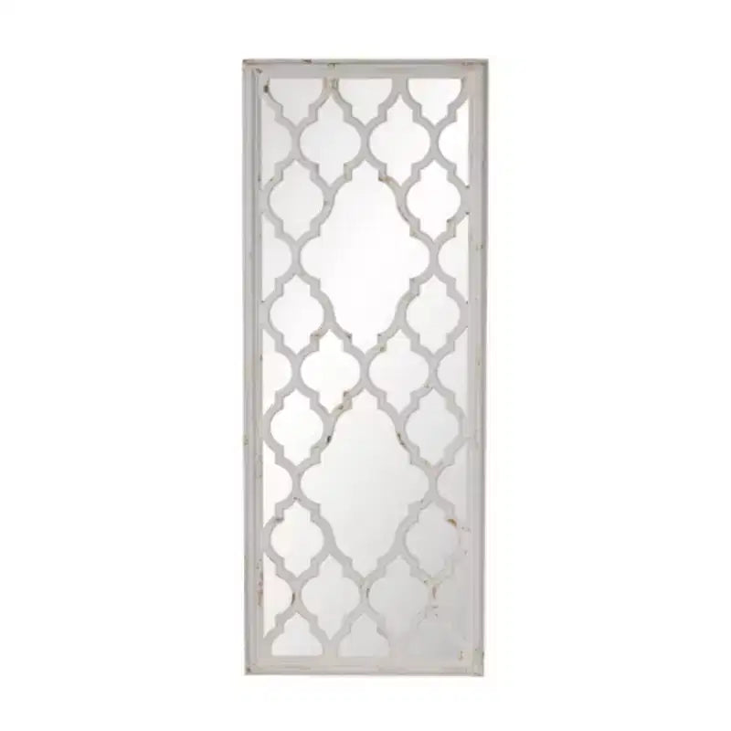 28x59 Glister Rectangular Mirror with Distressed White Frame with Decorative Window Look, Vertical or Horizontal