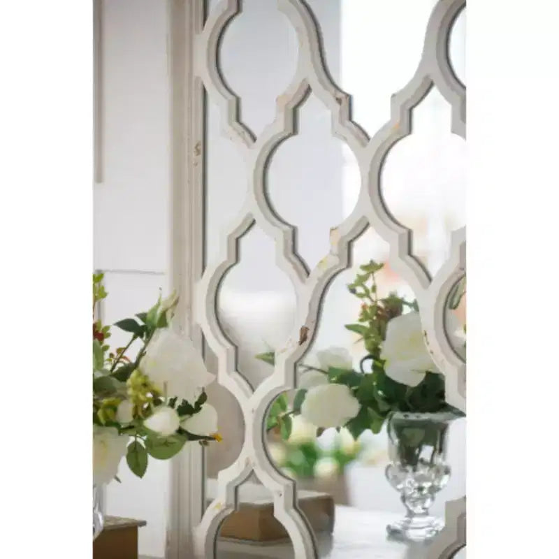 28x59 Glister Rectangular Mirror with Distressed White Frame with Decorative Window Look, Vertical or Horizontal