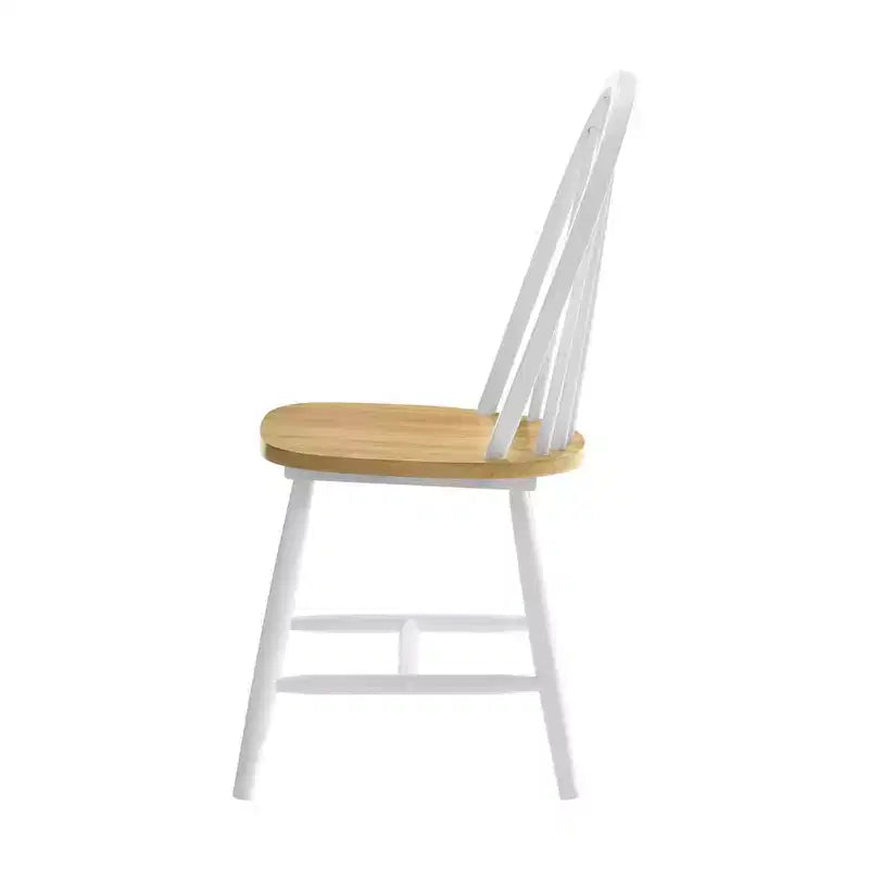 Simple Relax Set of 4 Dining Side Chair with Spindle Back in Natural and White