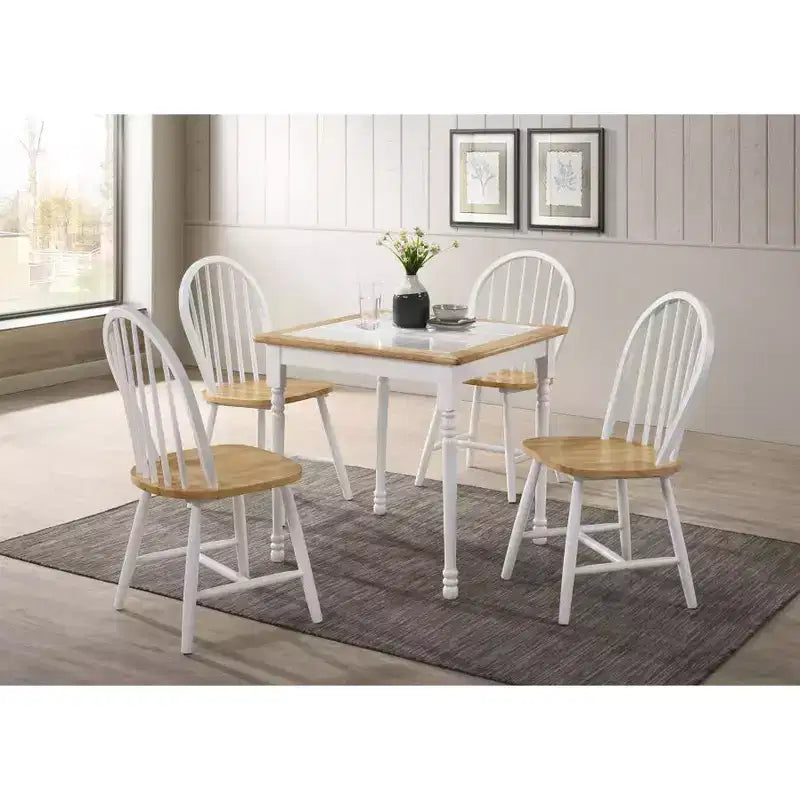 Simple Relax Set of 4 Dining Side Chair with Spindle Back in Natural and White