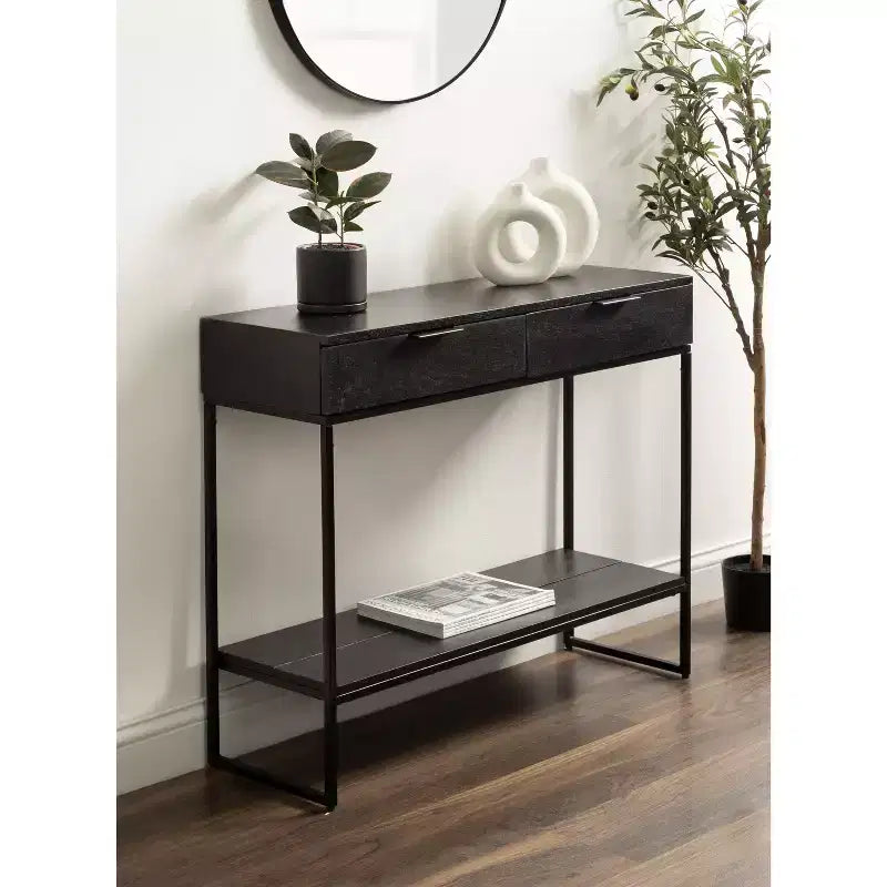 Kate and Laurel Malone Wood and Metal Console Table, 36x13x31, Black