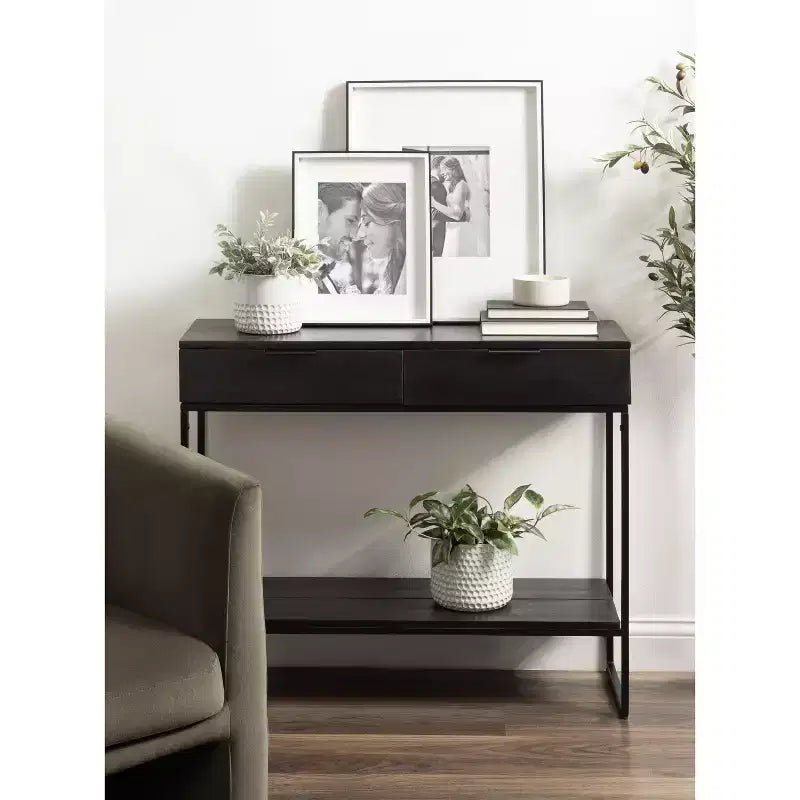 Kate and Laurel Malone Wood and Metal Console Table, 36x13x31, Black