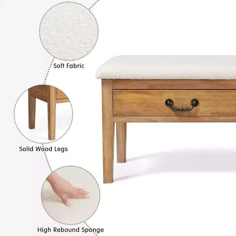 Subrtex Upholstered Storage Bench with Solid Wood Leg