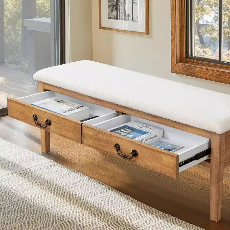 Subrtex Upholstered Storage Bench with Solid Wood Leg