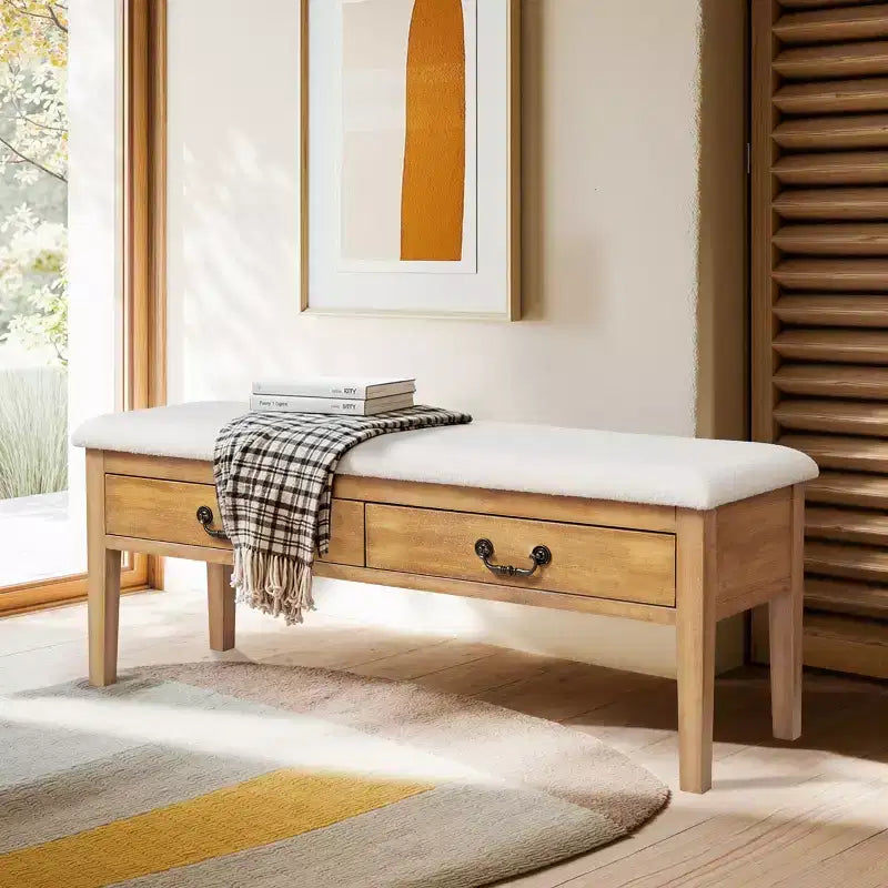 Subrtex Upholstered Storage Bench with Solid Wood Leg