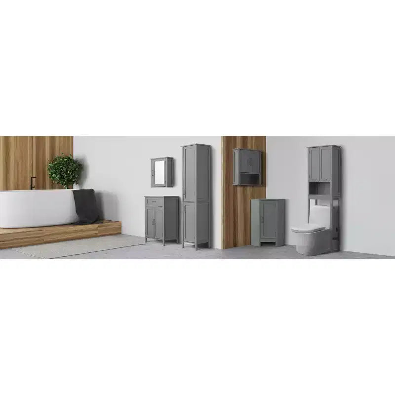 Teamson Home Mercer Wooden Bathroom Furniture, Floor Storage Cabinet with Drawer, Grey
