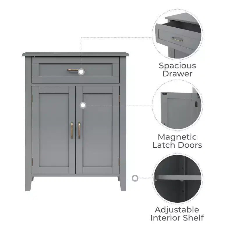 Teamson Home Mercer Wooden Bathroom Furniture, Floor Storage Cabinet with Drawer, Grey