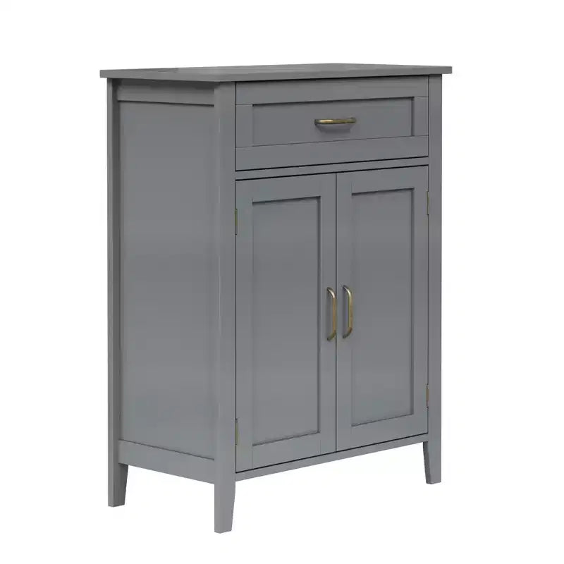Teamson Home Mercer Wooden Bathroom Furniture, Floor Storage Cabinet with Drawer, Grey