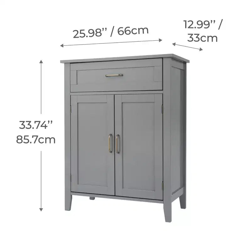 Teamson Home Mercer Wooden Bathroom Furniture, Floor Storage Cabinet with Drawer, Grey