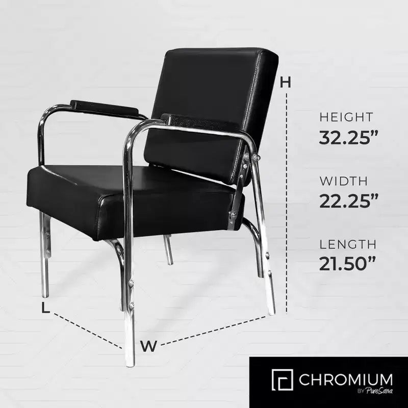 Fauteuil de lavage professionnel inclinable PureSana 5 Pack Chromium Ella avec vinyle lavable, coussins en mousse haute densité et structure en acier inoxydable