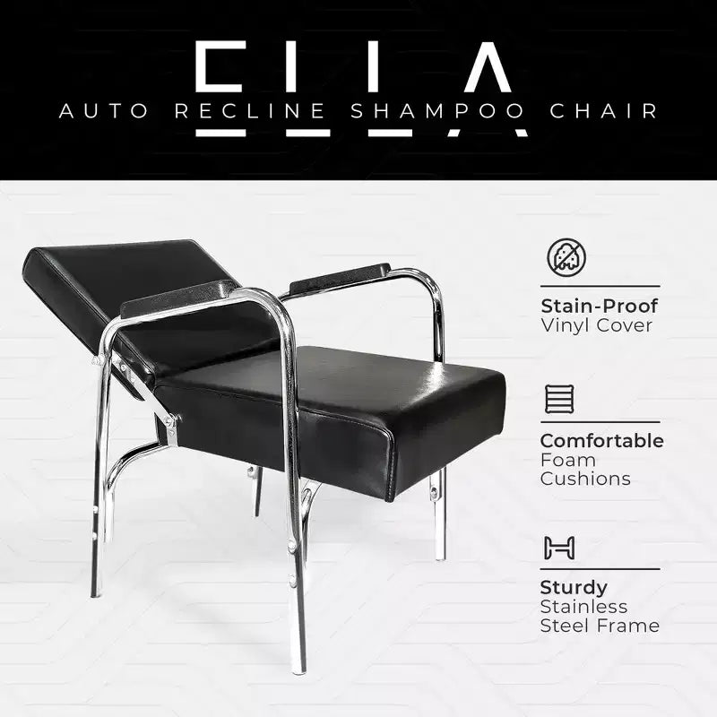 PureSana 5 Pack Chromium Ella Professional Auto Reclining Shampoo Chair with Washable Vinyl, High Density Foam Cushions, and Stainless Steel Frame