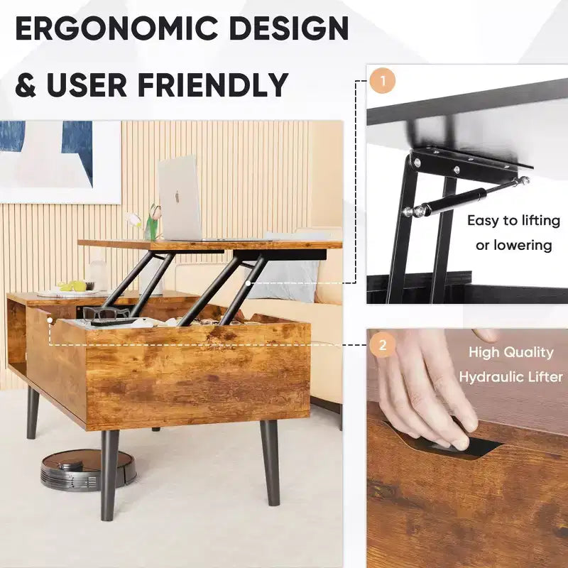 MAYEERTY Coffee Table - Lift Tabletop with Storage for Living Room
