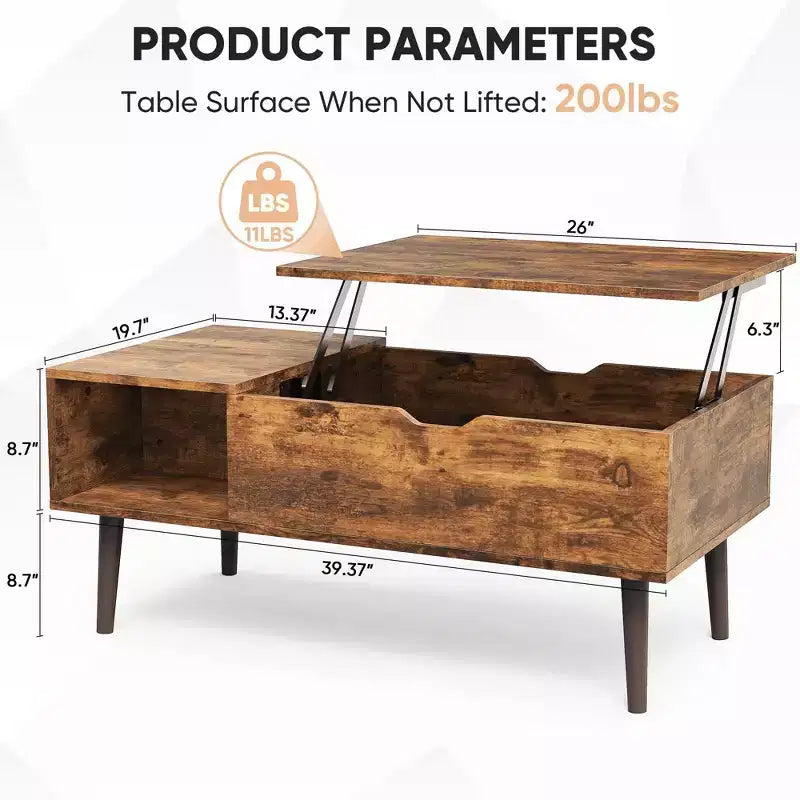 MAYEERTY Coffee Table - Lift Tabletop with Storage for Living Room