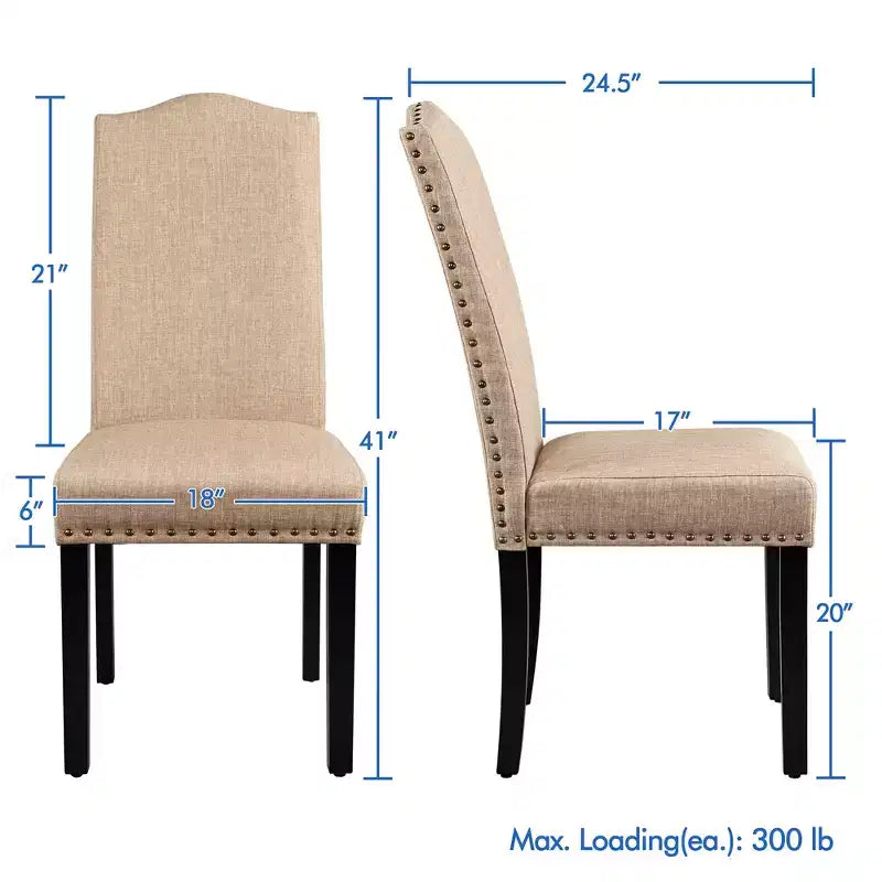 Yaheetech Set of 4 Fabric Upholstered Dining Chairs with Nailhead Trim