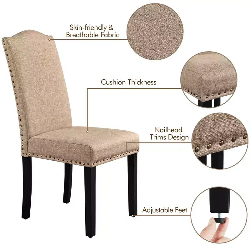 Yaheetech Set of 4 Fabric Upholstered Dining Chairs with Nailhead Trim