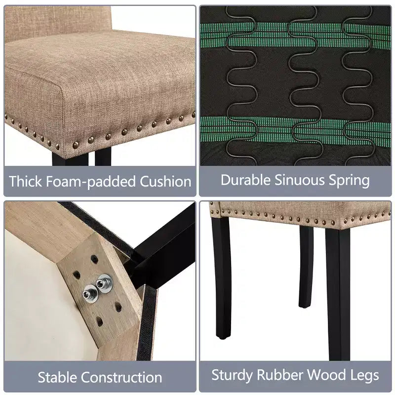 Yaheetech Set of 4 Fabric Upholstered Dining Chairs with Nailhead Trim