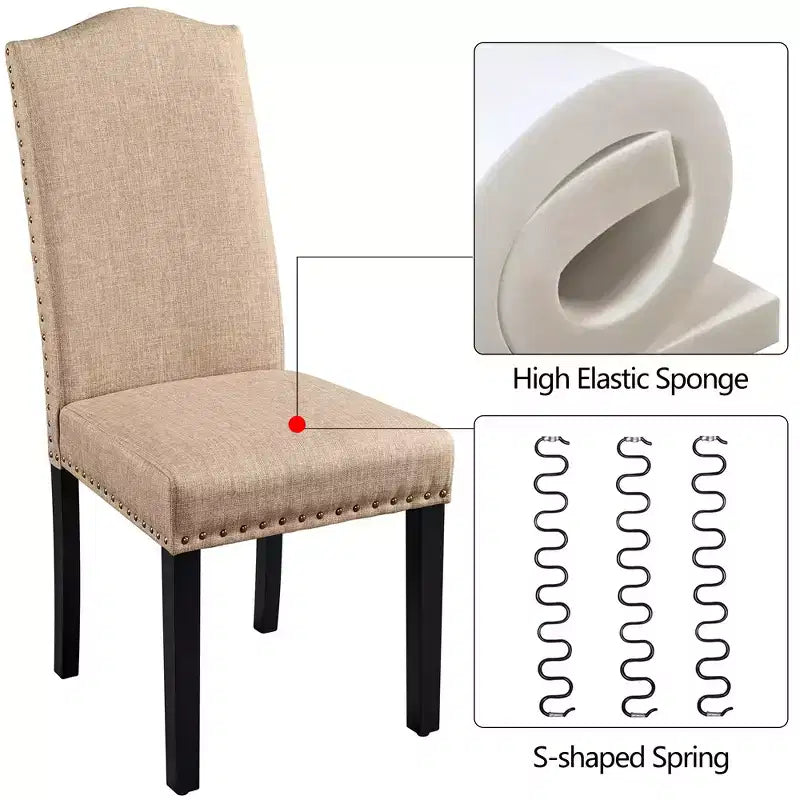 Yaheetech Set of 4 Fabric Upholstered Dining Chairs with Nailhead Trim