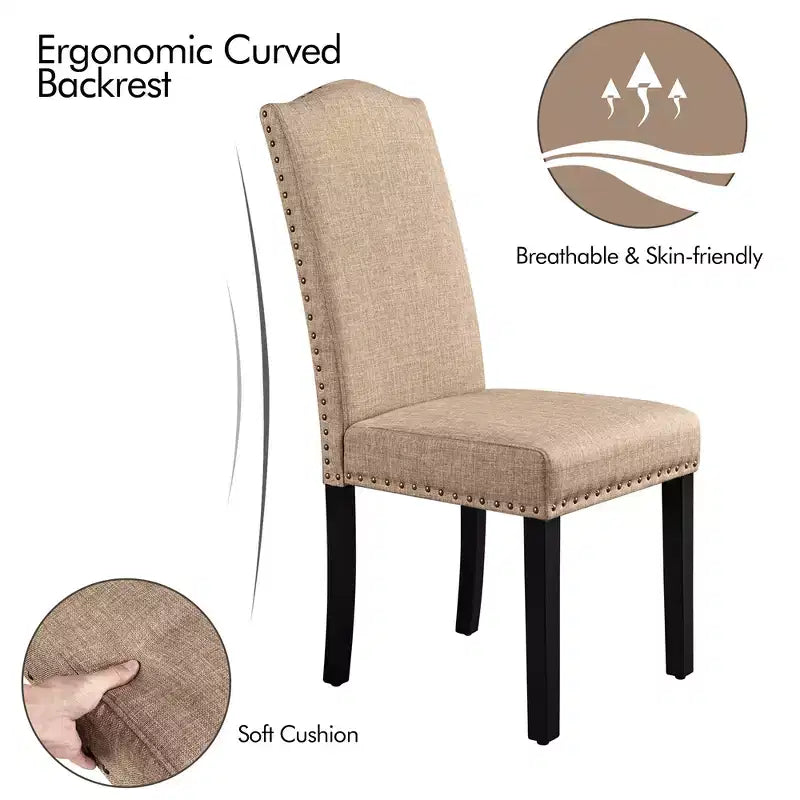 Yaheetech Set of 4 Fabric Upholstered Dining Chairs with Nailhead Trim