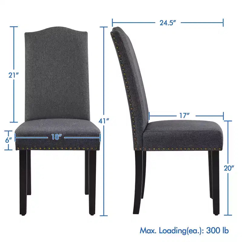 Yaheetech Set of 4 Fabric Upholstered Dining Chairs with Nailhead Trim