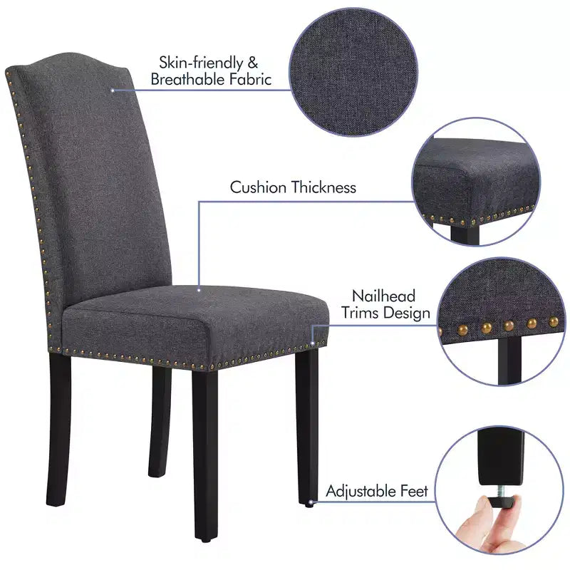 Yaheetech Set of 4 Fabric Upholstered Dining Chairs with Nailhead Trim