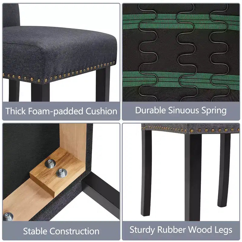 Yaheetech Set of 4 Fabric Upholstered Dining Chairs with Nailhead Trim