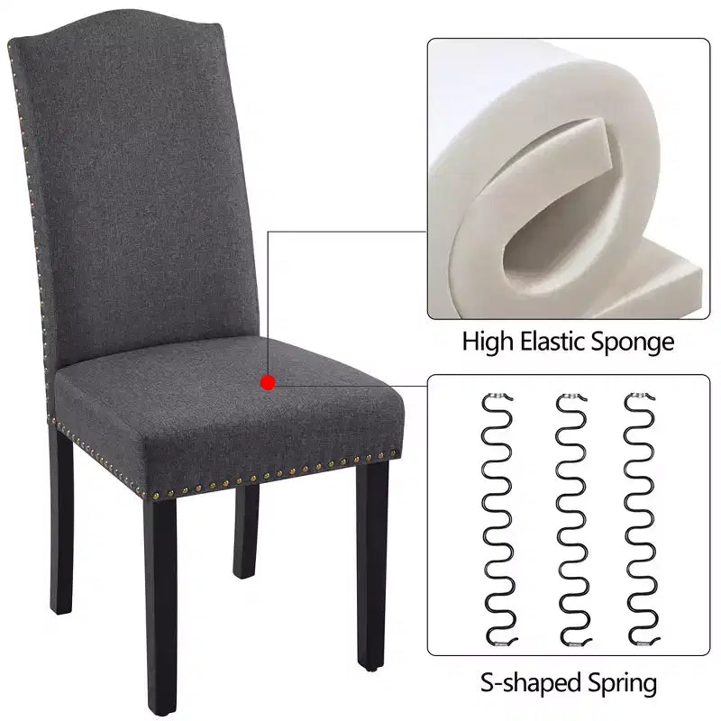 Yaheetech Set of 4 Fabric Upholstered Dining Chairs with Nailhead Trim