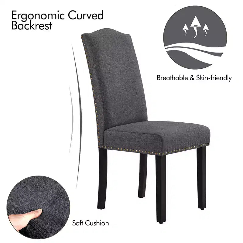 Yaheetech Set of 4 Fabric Upholstered Dining Chairs with Nailhead Trim