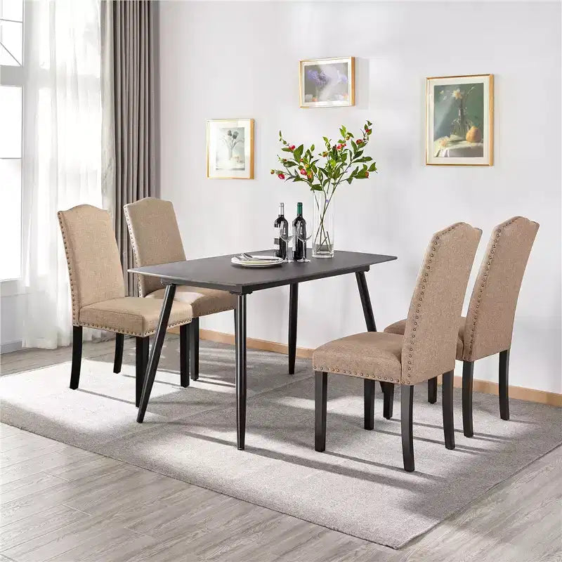 Yaheetech Set of 4 Fabric Upholstered Dining Chairs with Nailhead Trim