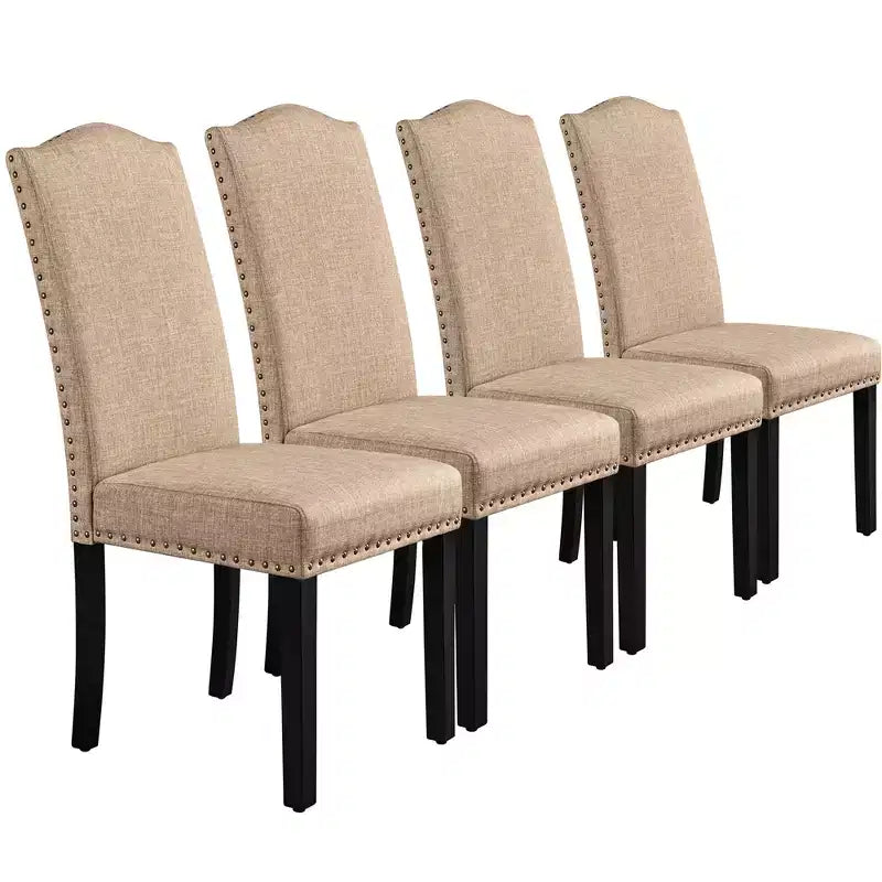 Yaheetech Set of 4 Fabric Upholstered Dining Chairs with Nailhead Trim