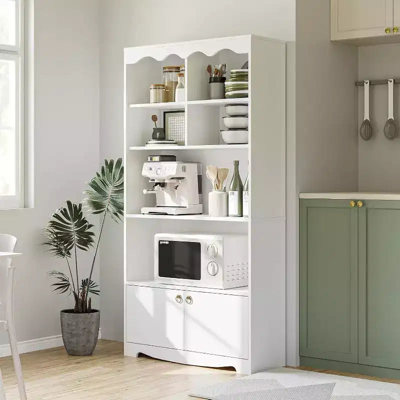 5 Tier Wooden Floor Standing Bookcase, 63 Inch High Display Storage Cabinet, Self Standing Bookcase, Home Office, Study Room, Kitchen