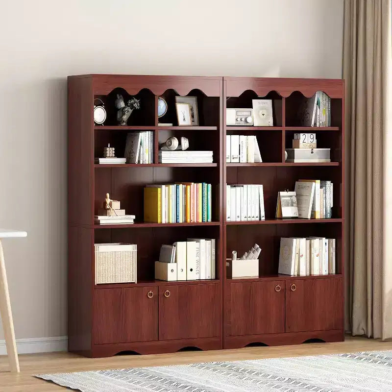 5 Tier Wooden Floor Standing Bookcase, 63 Inch High Display Storage Cabinet, Self Standing Bookcase, Home Office, Study Room, Kitchen