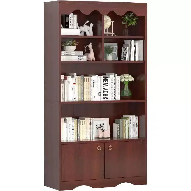 5 Tier Wooden Floor Standing Bookcase, 63 Inch High Display Storage Cabinet, Self Standing Bookcase, Home Office, Study Room, Kitchen