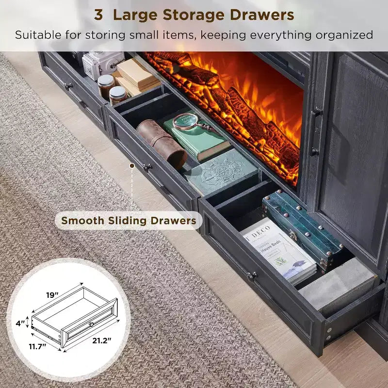 35.7 Tall Fireplace TV Stand for 80 Inch TV with 36 Electric Fireplace, Farmhouse Entertainment Center with Cabinets & Drawers