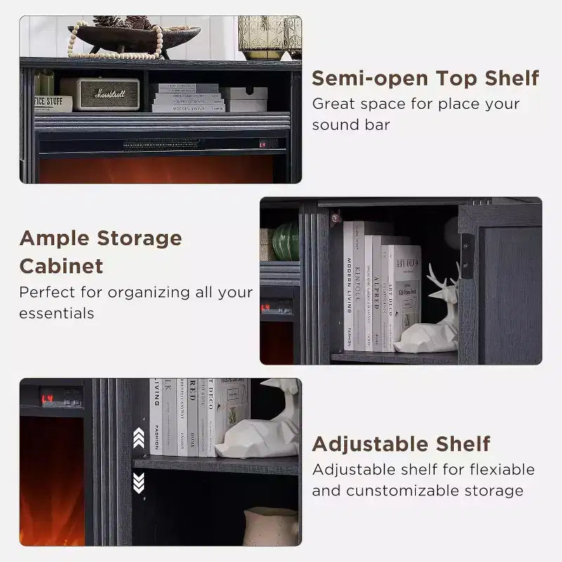 35.7 Tall Fireplace TV Stand for 80 Inch TV with 36 Electric Fireplace, Farmhouse Entertainment Center with Cabinets & Drawers