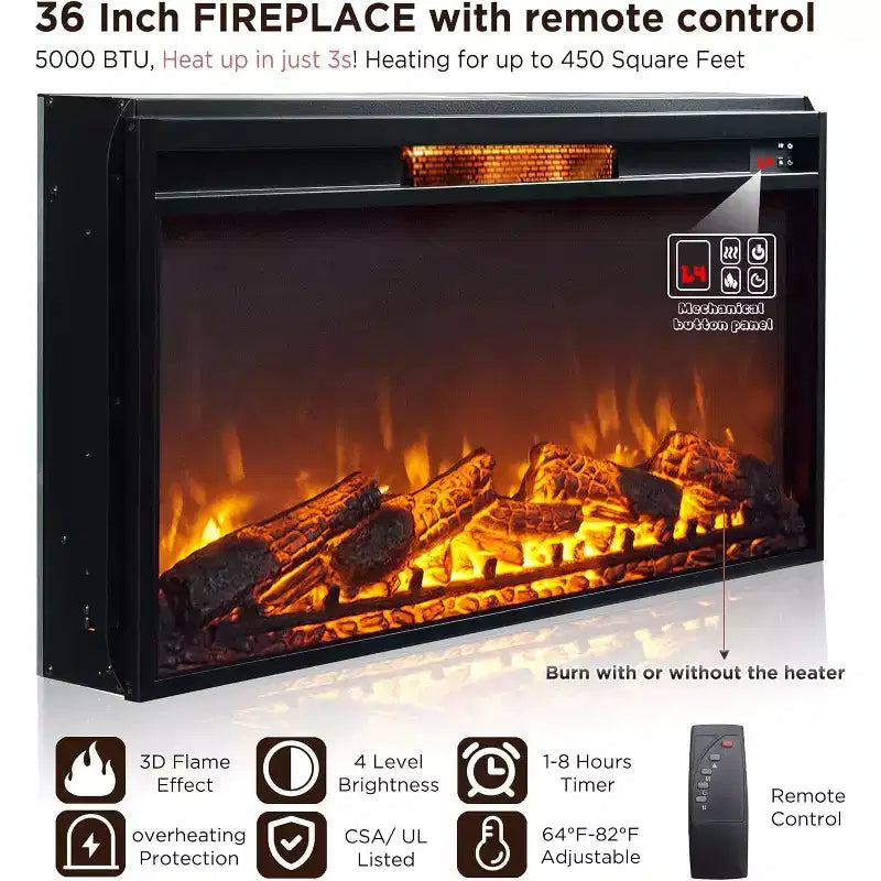 35.7 Tall Fireplace TV Stand for 80 Inch TV with 36 Electric Fireplace, Farmhouse Entertainment Center with Cabinets & Drawers