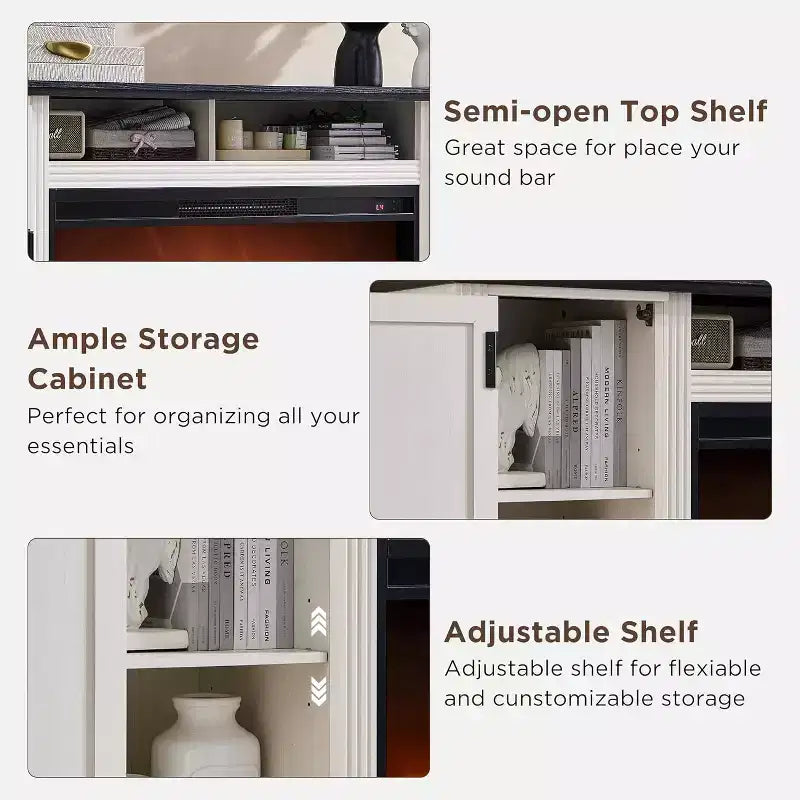 35.7 Tall Fireplace TV Stand for 80 Inch TV with 36 Electric Fireplace, Farmhouse Entertainment Center with Cabinets & Drawers