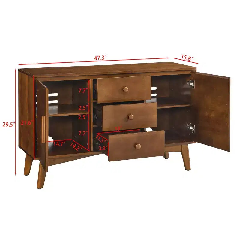 GDFStudio Sigrid Mid Century Modern 47.3 Wood Storage Sideboard with 2 Doors and 3 Drawers