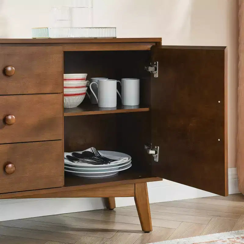 GDFStudio Sigrid Mid Century Modern 47.3 Wood Storage Sideboard with 2 Doors and 3 Drawers