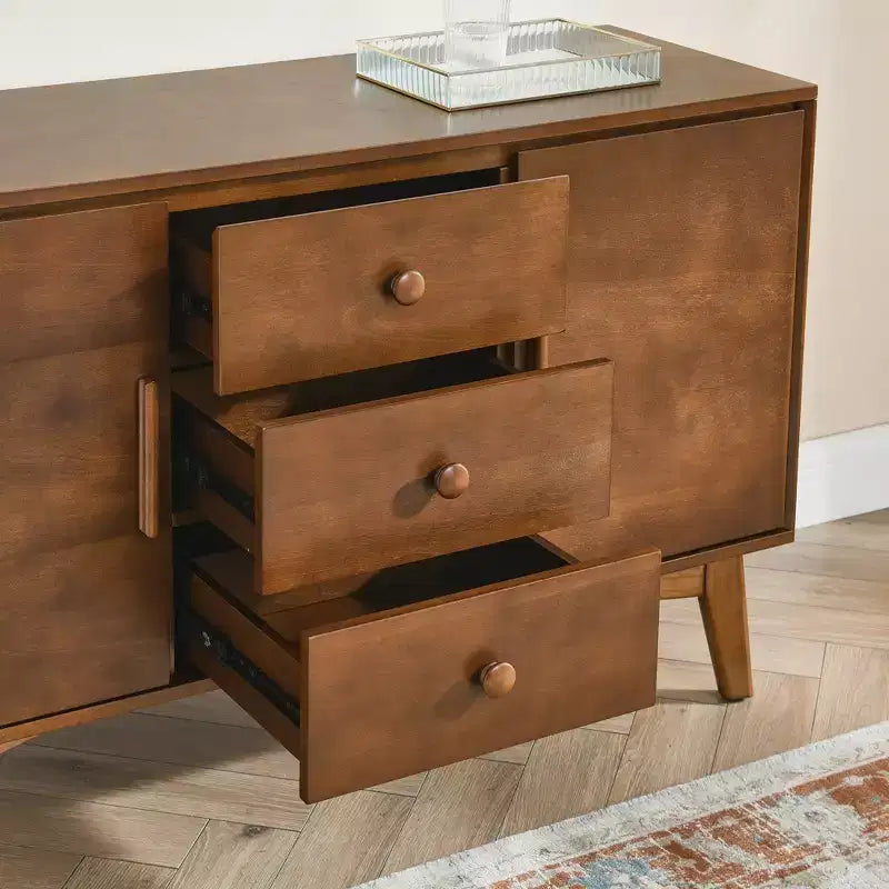GDFStudio Sigrid Mid Century Modern 47.3 Wood Storage Sideboard with 2 Doors and 3 Drawers